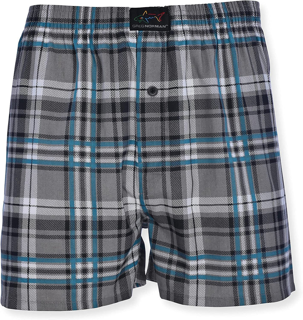 Greg Norman Mens Woven Boxers - Button Fly Lightweight Classic Fit Brethability Golf Legend