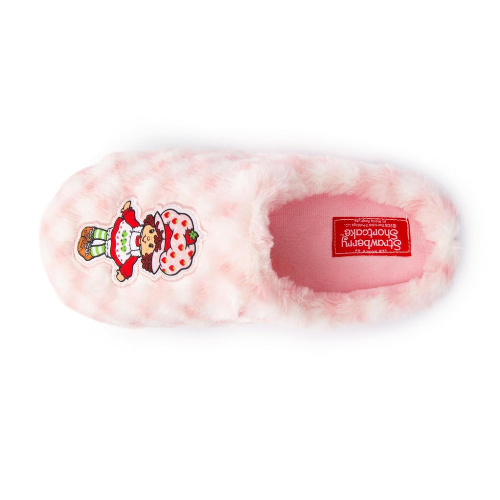 Handcraft Strawberry Shortcake Girls Checkered Plush Clog Slippers with Icon, Pink Candy, 4-5 Big Kid