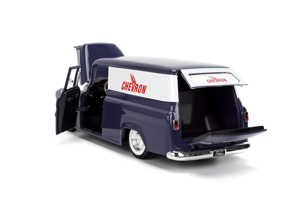 Jada Toys Just Trucks 1:24 1957 Chevy Suburban Chevron Die-cast Car & Gas Pump – Opening Doors, Hood, Trunk, Rubber Tires(Purple)