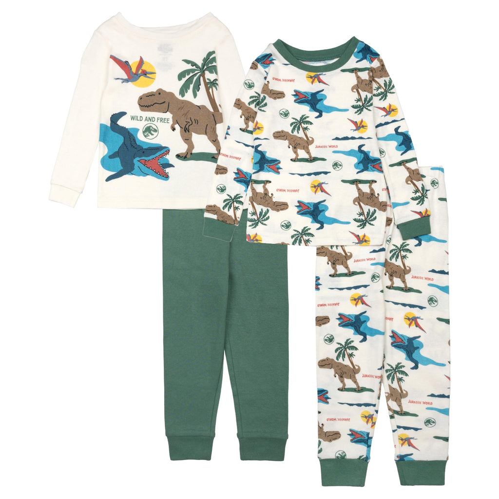 Jurassic World Boys' 4-Piece Snug-fit Cotton Pajama Set, Soft & Cute for Kids