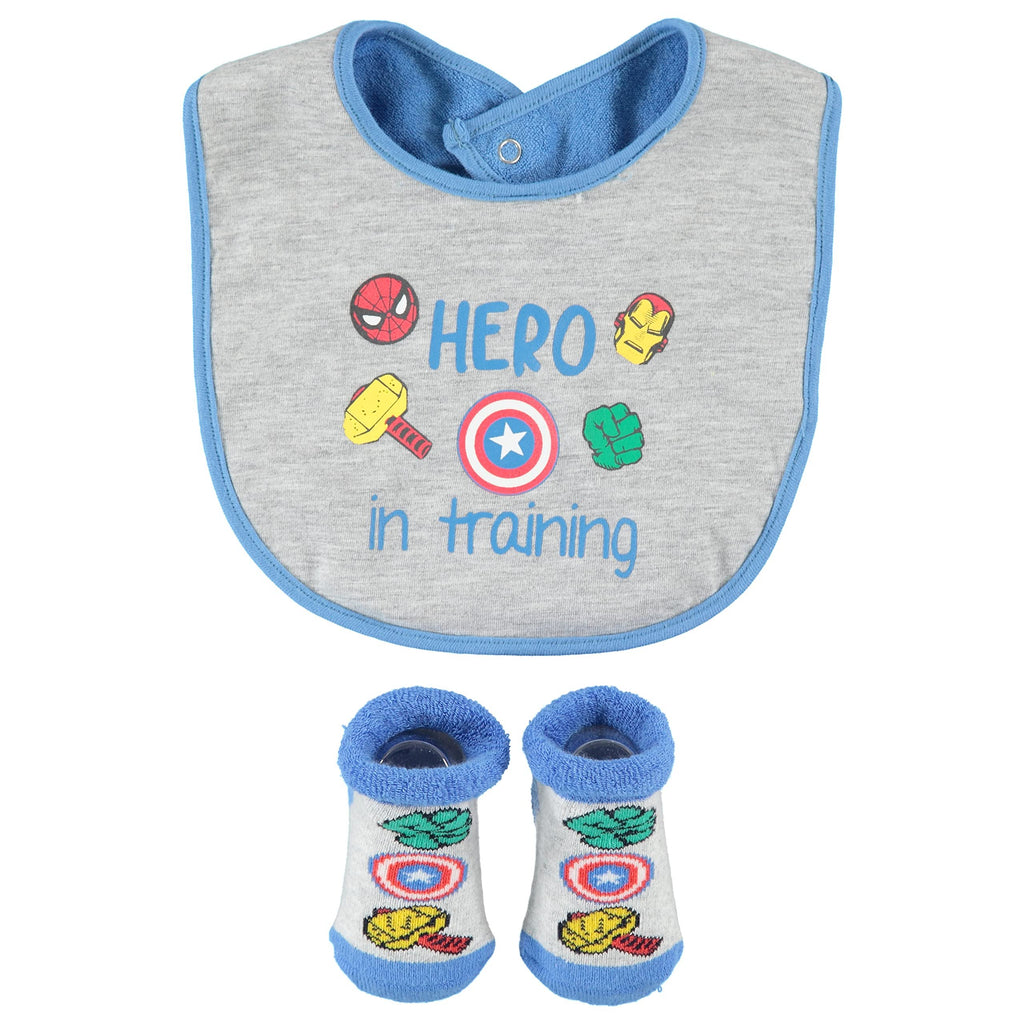 Marvel Baby Boys' Booties and Bib Gift Set - Super Heroes Bootie Sock Set Spiderman Hulk Iron Man