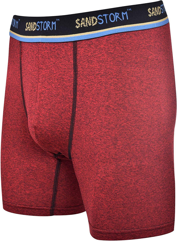 Black/Silver Heather/Polaris Sand Storm Mens Performance Boxer Briefs - 6-Pack No-Fly Tagless Breathable Underwear S-5XL Regular or Plus Size