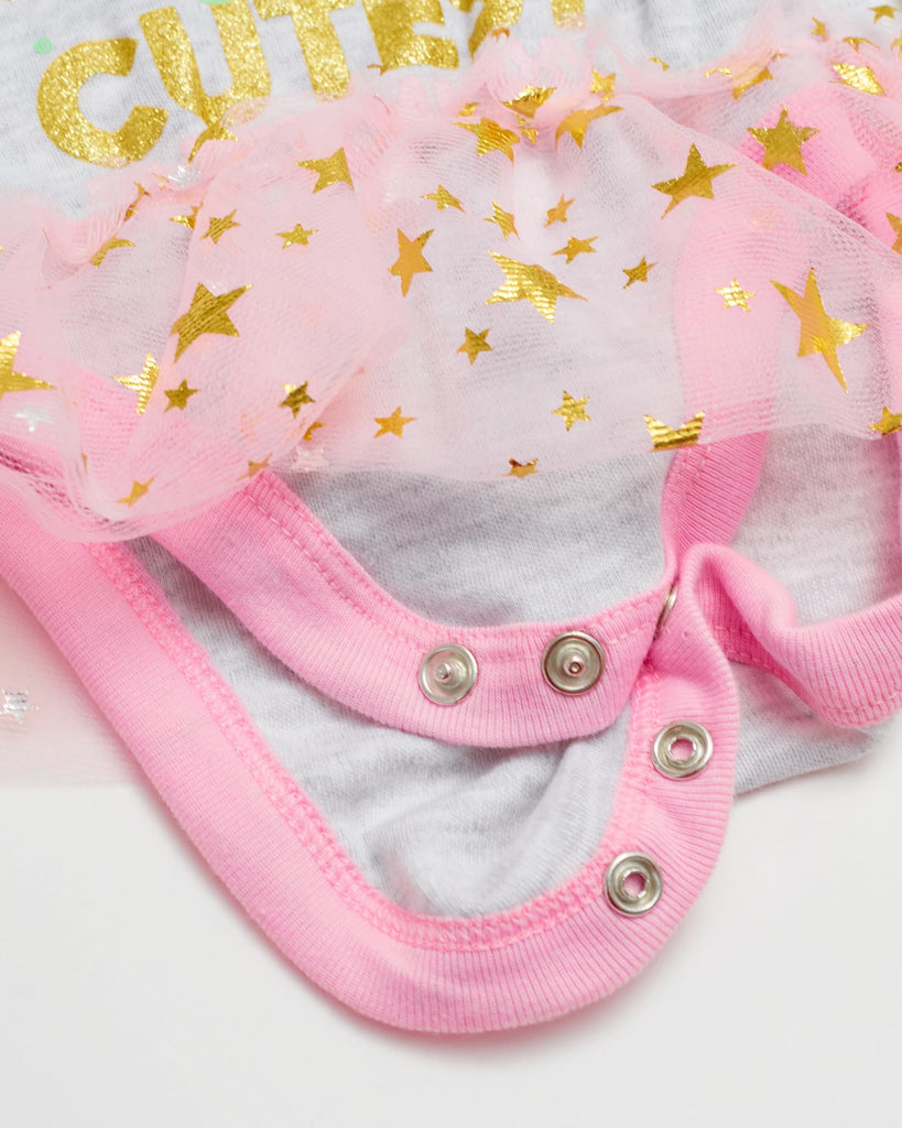 STAR WARS Baby Yoda Newborn Baby Girl Long Sleeve Bodysuit with Tutu and Headband (Grey/Pink/Green, 0-3 Months)