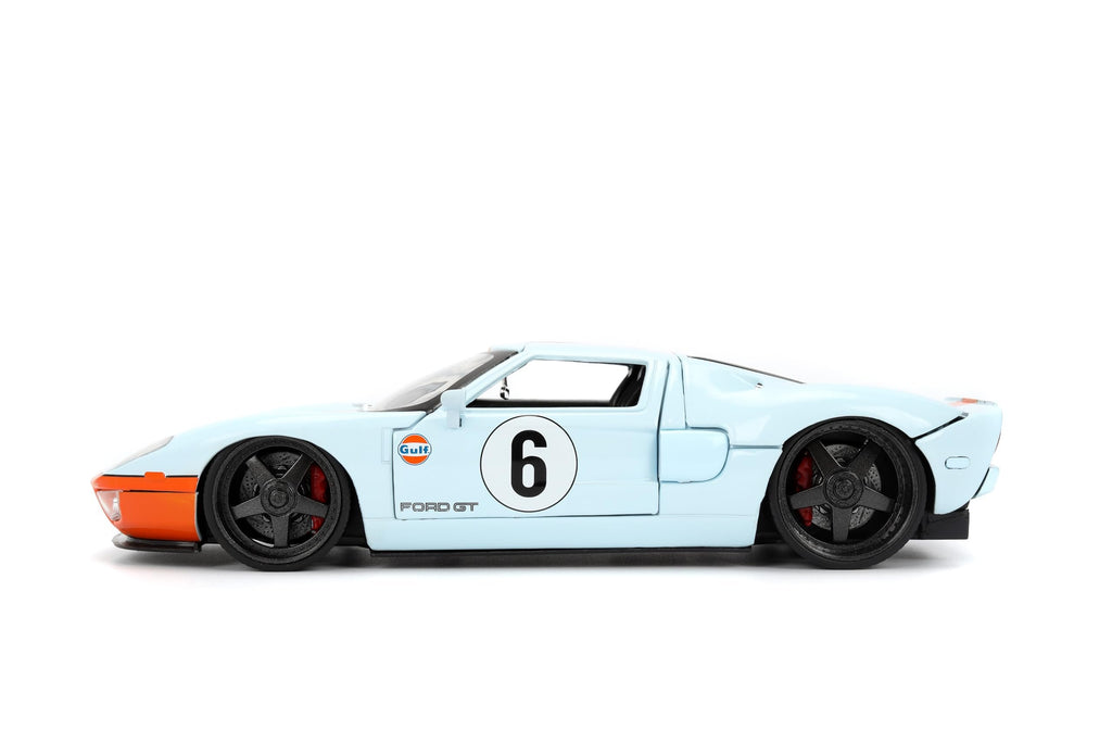 Jada Toys Hyper-Spec 1:24 2005 Ford GT Gulf Die-cast Car – Opening Doors, Hood, Trunk, Rubber Tires(Light Blue)