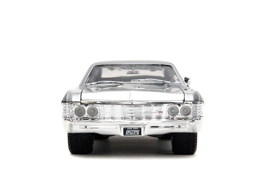 Jada Toys Bigtime Muscle 1:24 1967 Chevrolet Impala SS – Opening Doors, Hood, Trunk, Rubber Tires(Candy Silver/Black)
