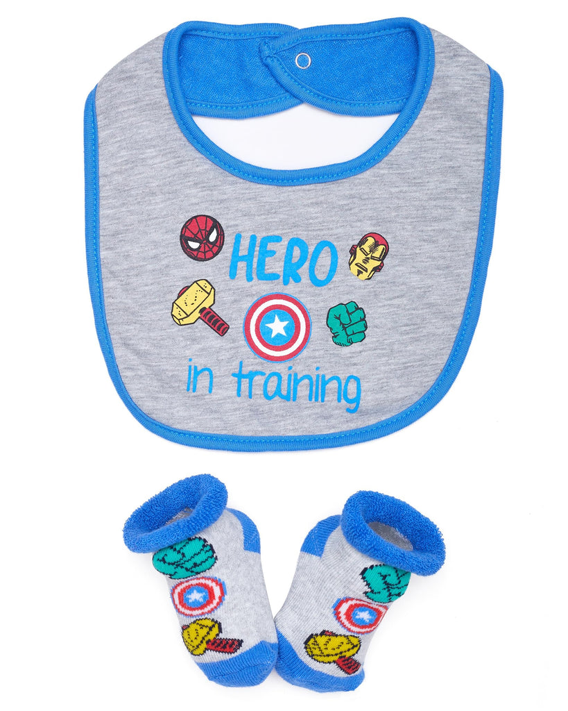 Marvel Baby Boys' Booties and Bib Gift Set - Super Heroes Bootie Sock Set Spiderman Hulk Iron Man