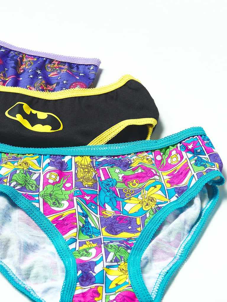 DC Comics Girls Superhero Underwear with Wonder Woman, Batman, Superman Logos and Comic Prints sizes 4, 6, 8, 10, 10-Pack Justice League Logo PANTY, 4