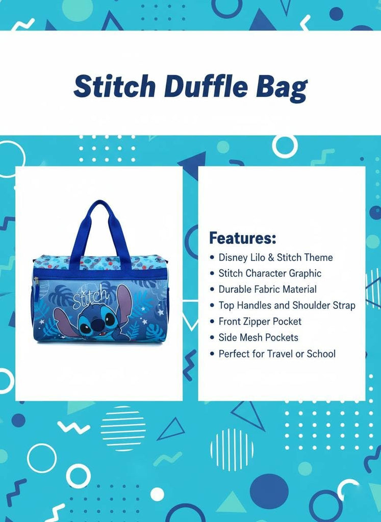 Disney Kids Duffle Bag 16.5" – Travel & Sports Bag with Zipper Pocket, Mesh Side Pockets & Shoulder Strap