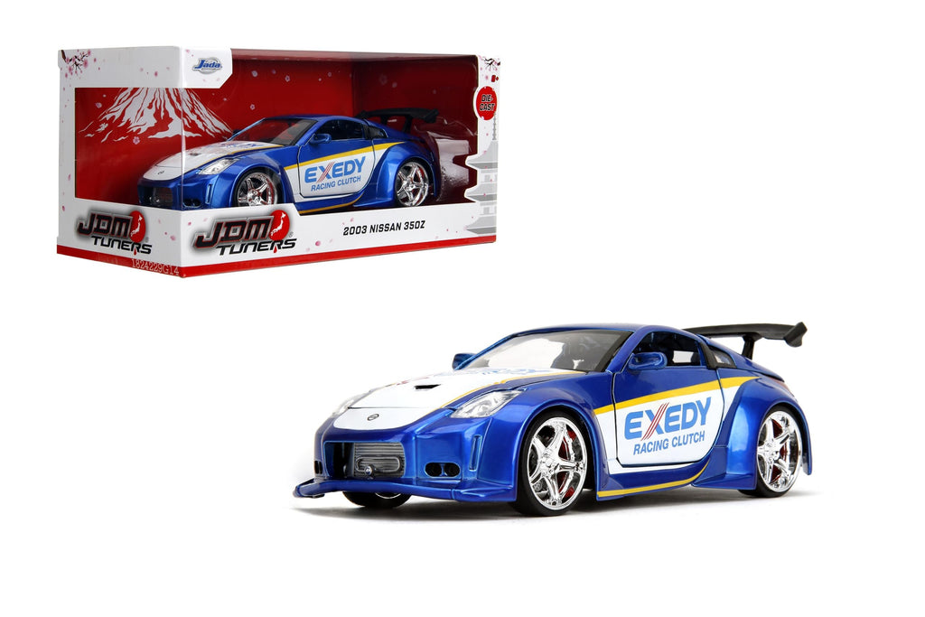 Jada Toys JDM Tuners 1:24 Scale Die-Cast 2003 Nissan 350Z Exedy– Opening Doors, Detailed Interior, Rubber Tires, Collectible for Ages 8+(Candy Blue)
