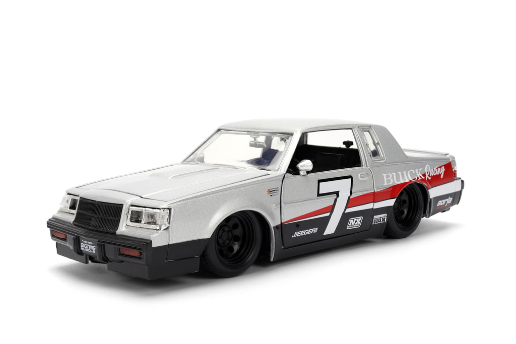 Jada Toys Bigtime Muscle 1:24 1987 Buick Grand National Die-cast Car – Opening Doors, Hood, Trunk, Rubber Tires(Silver/Black)