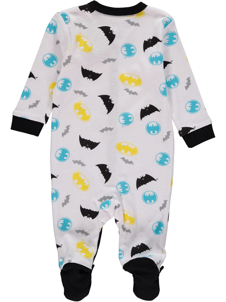 DC Comics Batman Baby Boy Romper with Footie Sleeper Printed Coverall (White/Yellow, 6-9 Months)