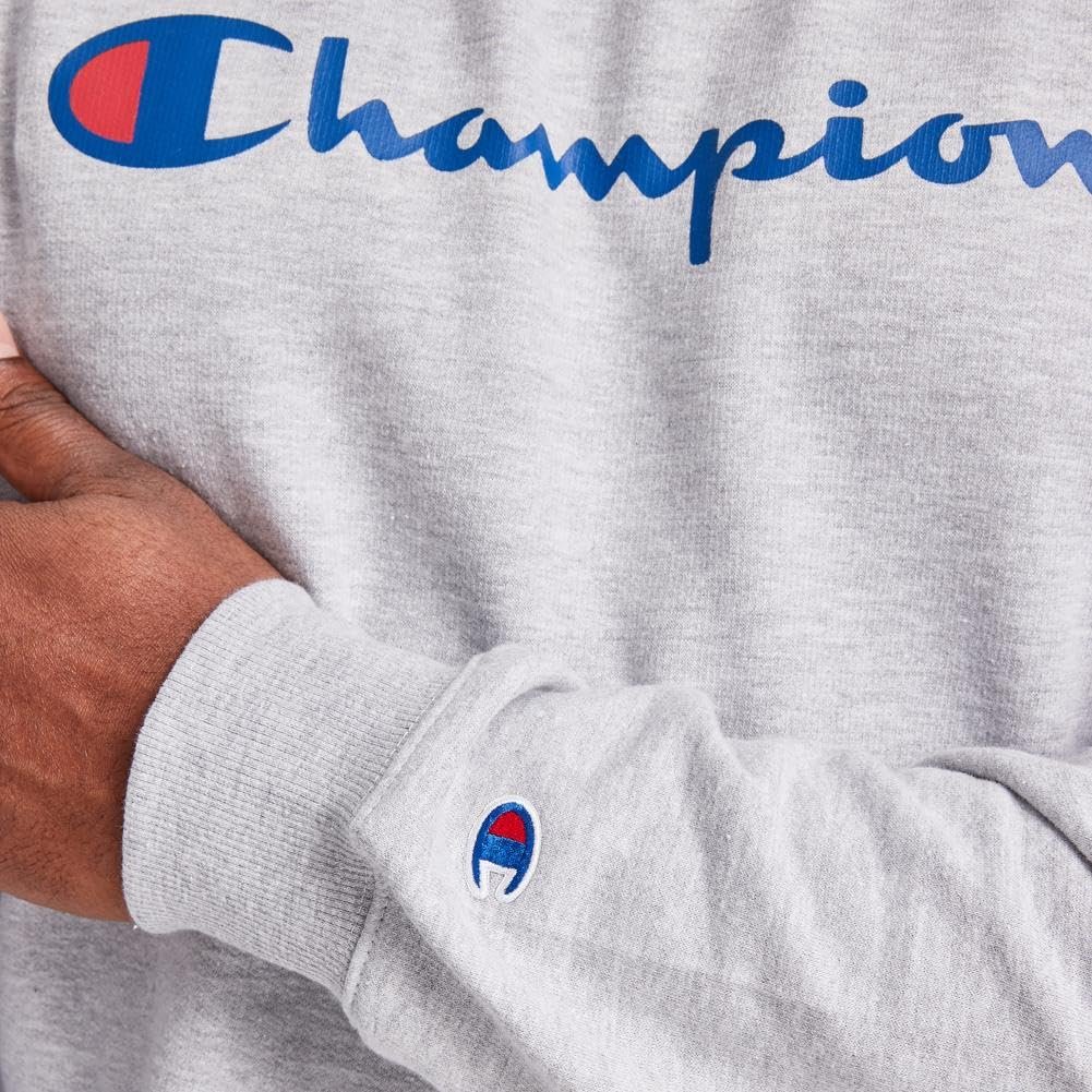 Champion Crewneck, Powerblend Fleece, Hoodie Sweatshirt for Men, Logo (Reg Tall), Oxford Gray Script, 3X-Large Big