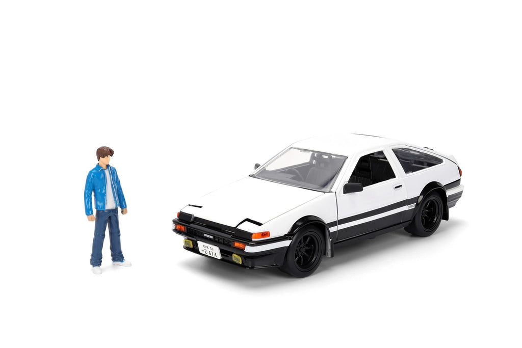 Jada Initial D 1986 Toyota Trueno - Includes Takumi Fujiwara Metal Figure - Hollywood Rides Die-cast Car with Opening Doors, 1:24 Scale, Ages 8+, Collectible Toy for Kids and Adults