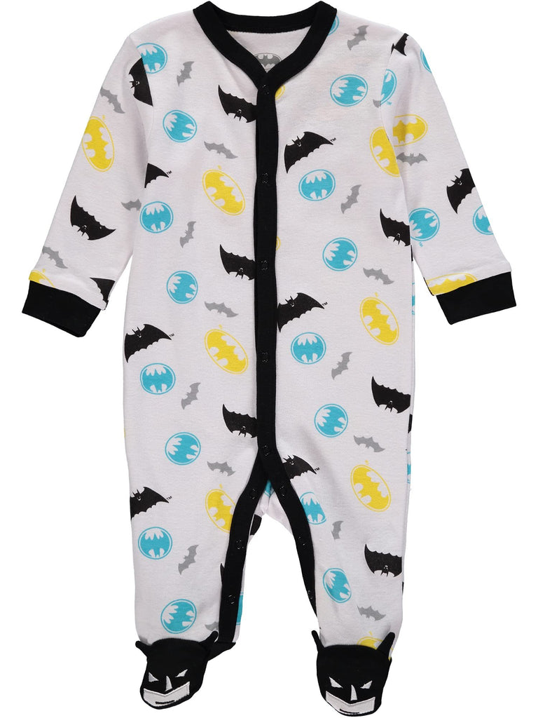 DC Comics Batman Baby Boy Romper with Footie Sleeper Printed Coverall (White/Yellow, 6-9 Months)