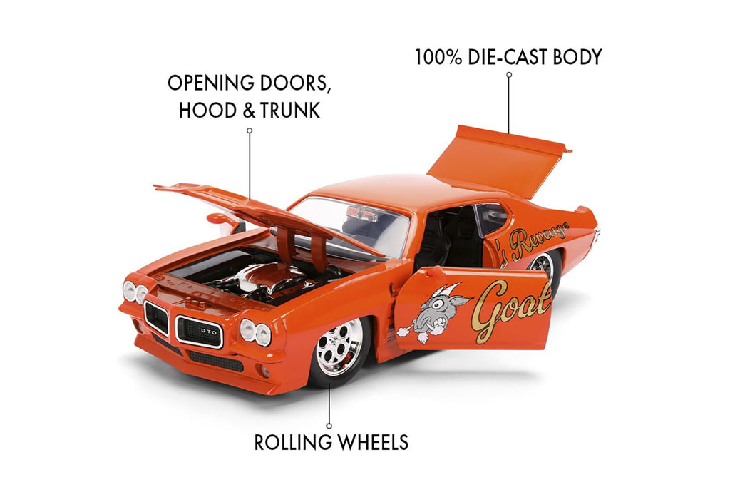 Jada Toys Bigtime Muscle 1:24 1971 Pontiac GTO Die-cast Car – Opening Doors, Hood, Trunk, Rubber Tires(Orange)