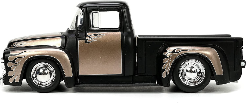 Jada Toys Just Trucks 1:24 1956 Ford F-100 Die-cast Car Black/Brown with Tire Rack, Toys for Kids and Adults