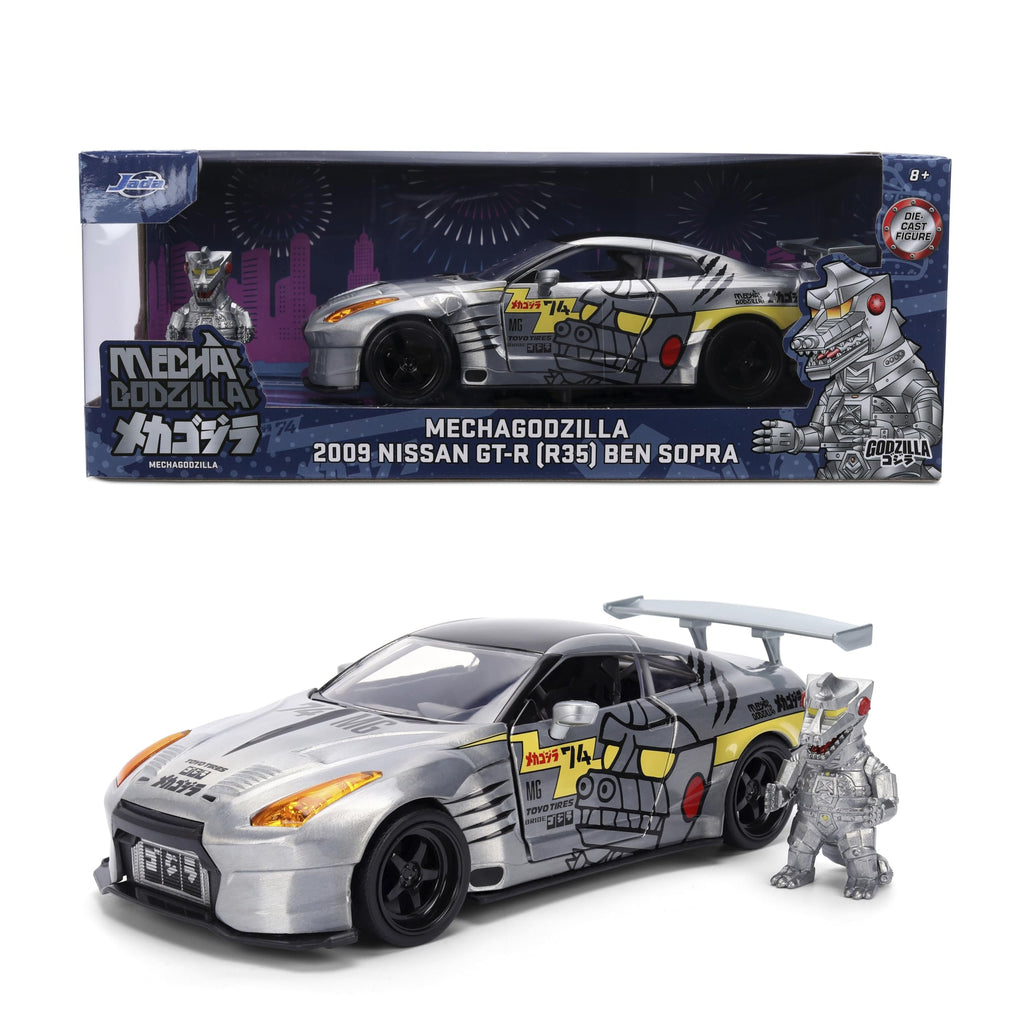 Jada Mechagodzilla w/ 2009 Nissan GT-R R35 Ben Sopra – 1:24 Anime Hollywood Rides – Die-Cast Car & Figure Toys – Opening Doors, Hood & Trunk – Collectible – Ages 8+ – Multi-Color