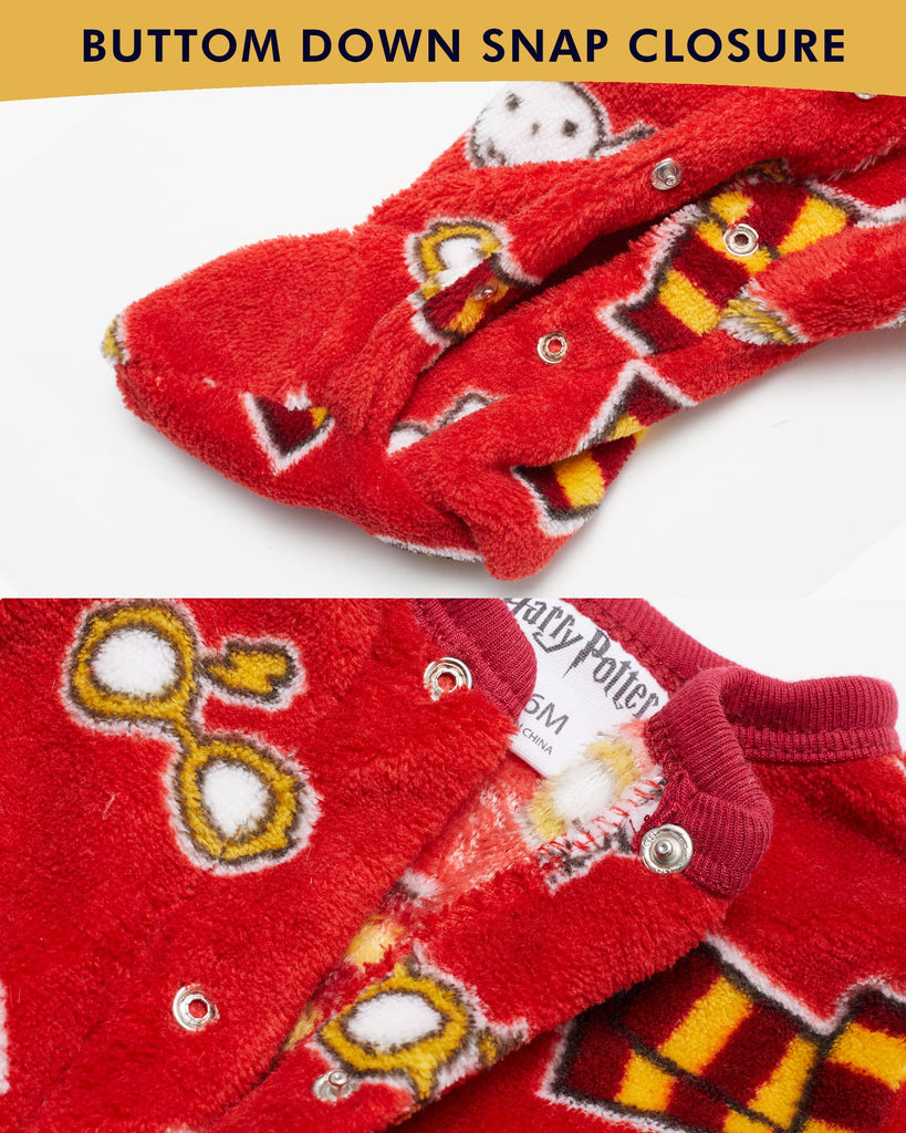 Harry Potter Baby Girls Long-Sleeve Plush Polar Fleece Bodysuit Pajamas - Baby Girl Clothes Prints (Red/White/Yellow, 0-3 Months)
