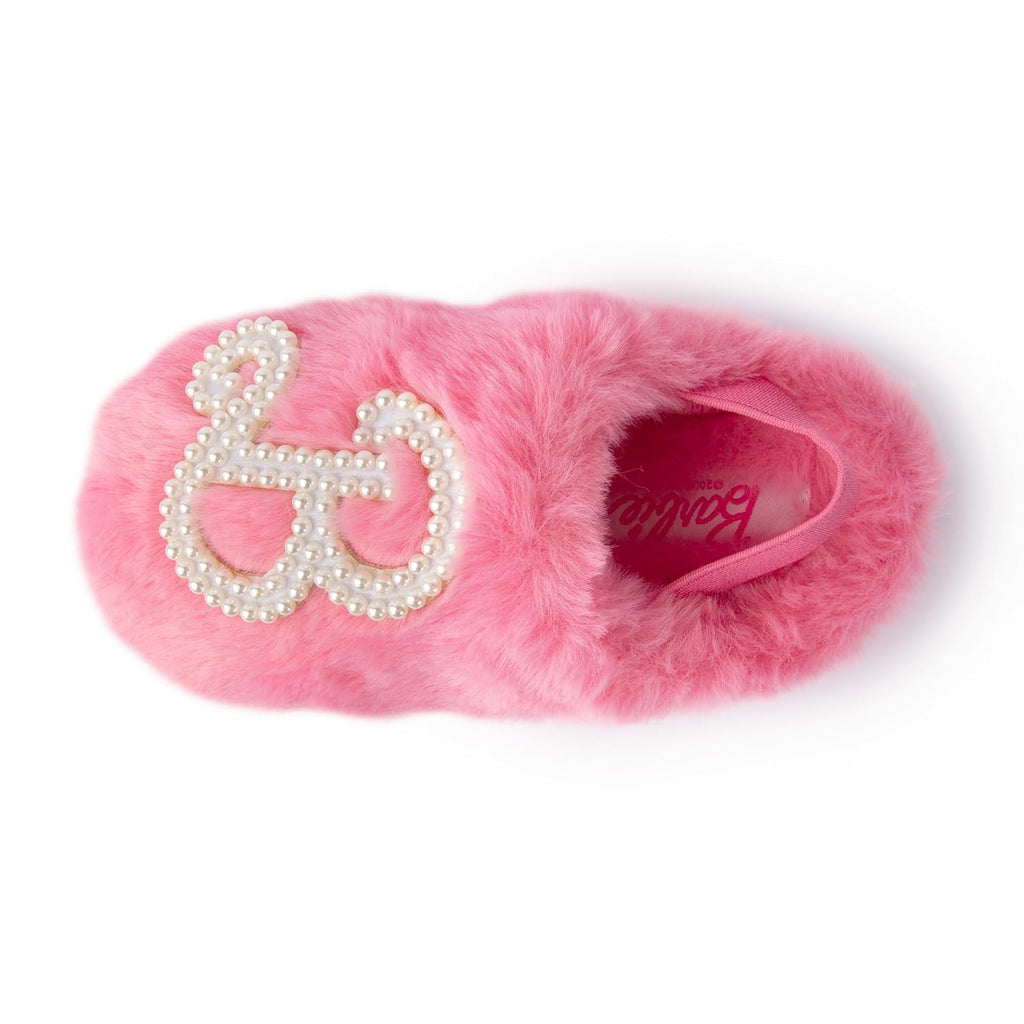 Handcraft Barbie Toddler Girls Faux Fur Clog Slippers with Pearl 'B' Logo, Pink, 9-10 Toddler