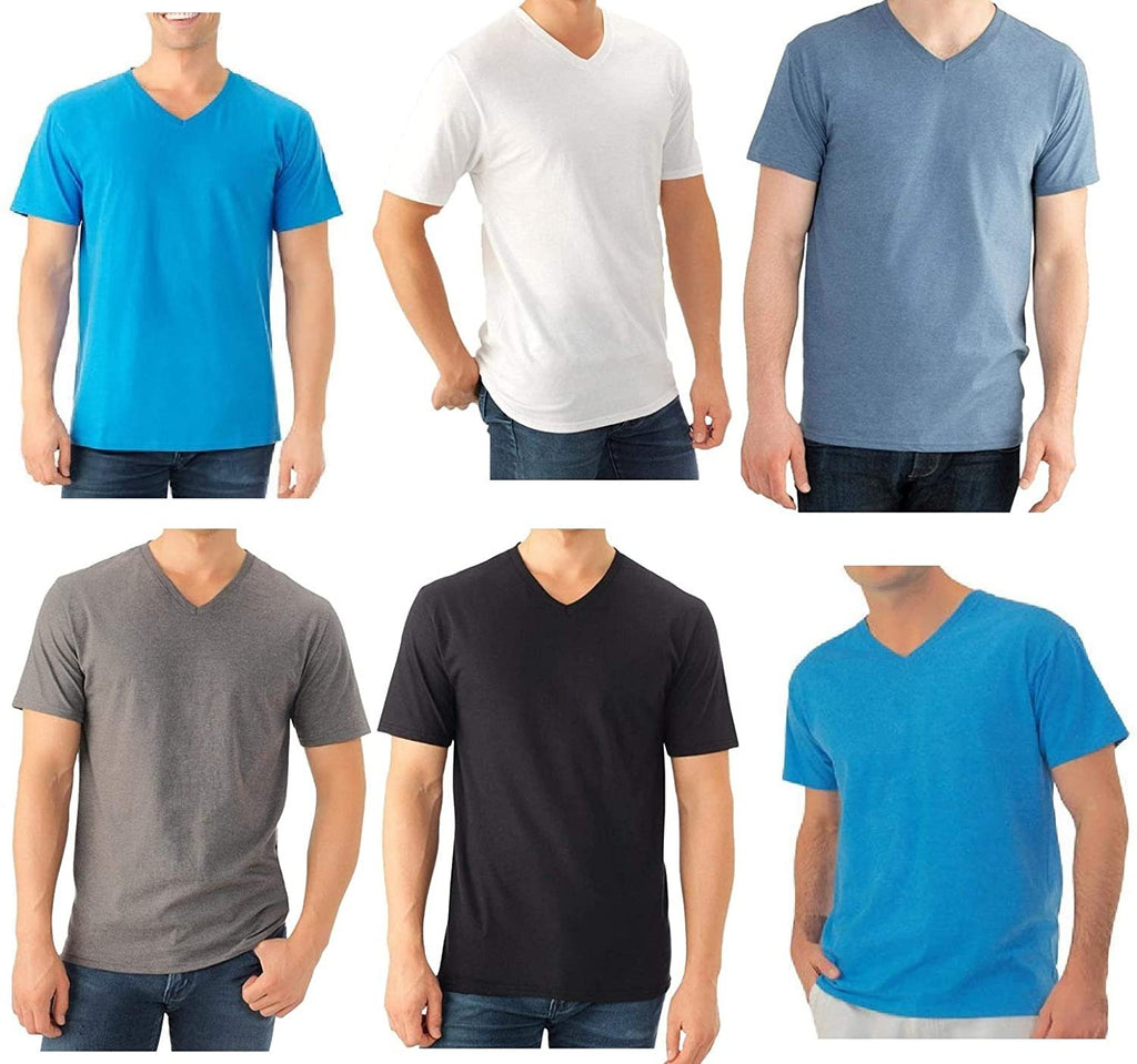 Fruit of the Loom Select Men's V-Neck T-Shirts Classic Fit Wicks Moisture Tagless Random 6-Pack