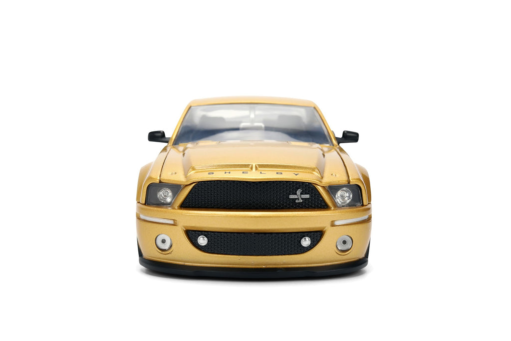 Jada Toys Bigtime Muscle 1:24 2008 Ford Shelby GT-500KR Die-cast Car – Opening Doors, Hood, Trunk, Rubber Tires(Gold Black)