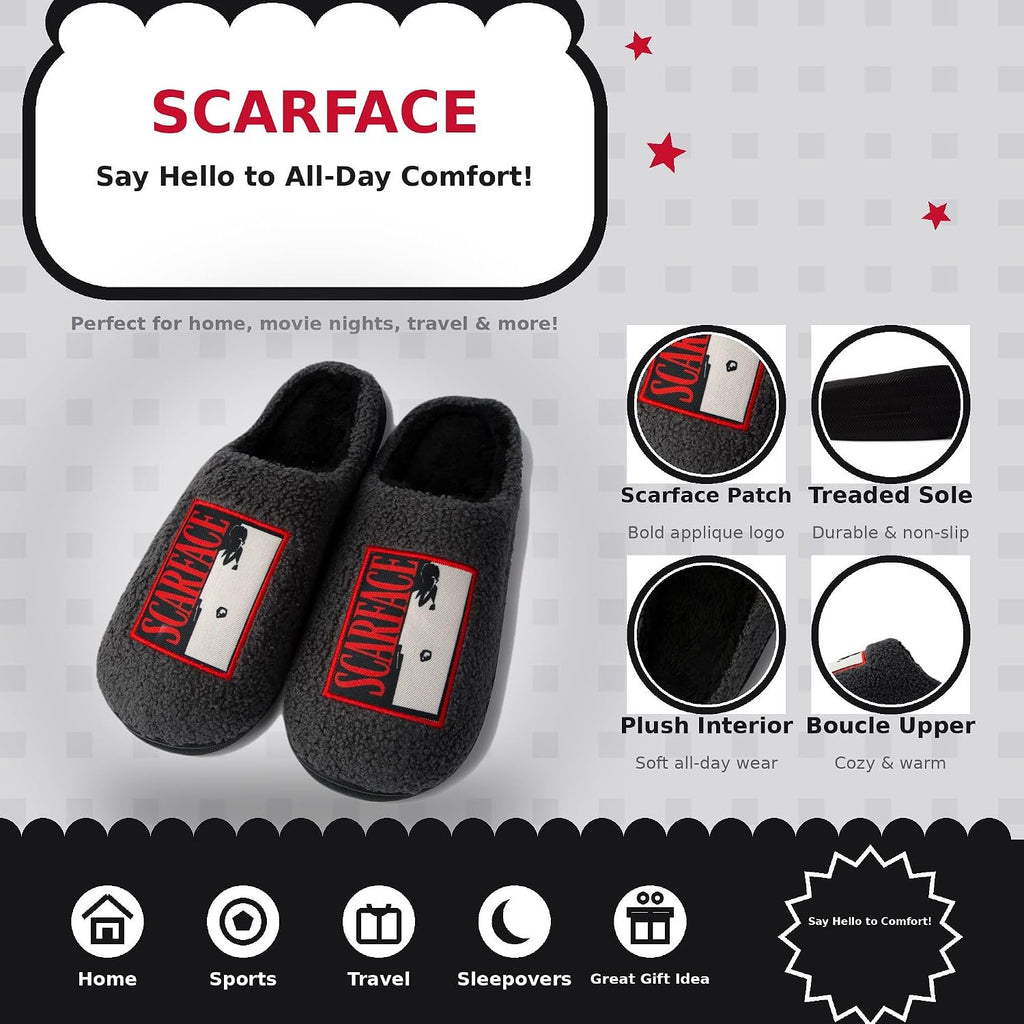 Handcraft Scarface Men's Boucle Clog Slippers with Applique, Oxford Grey, Small