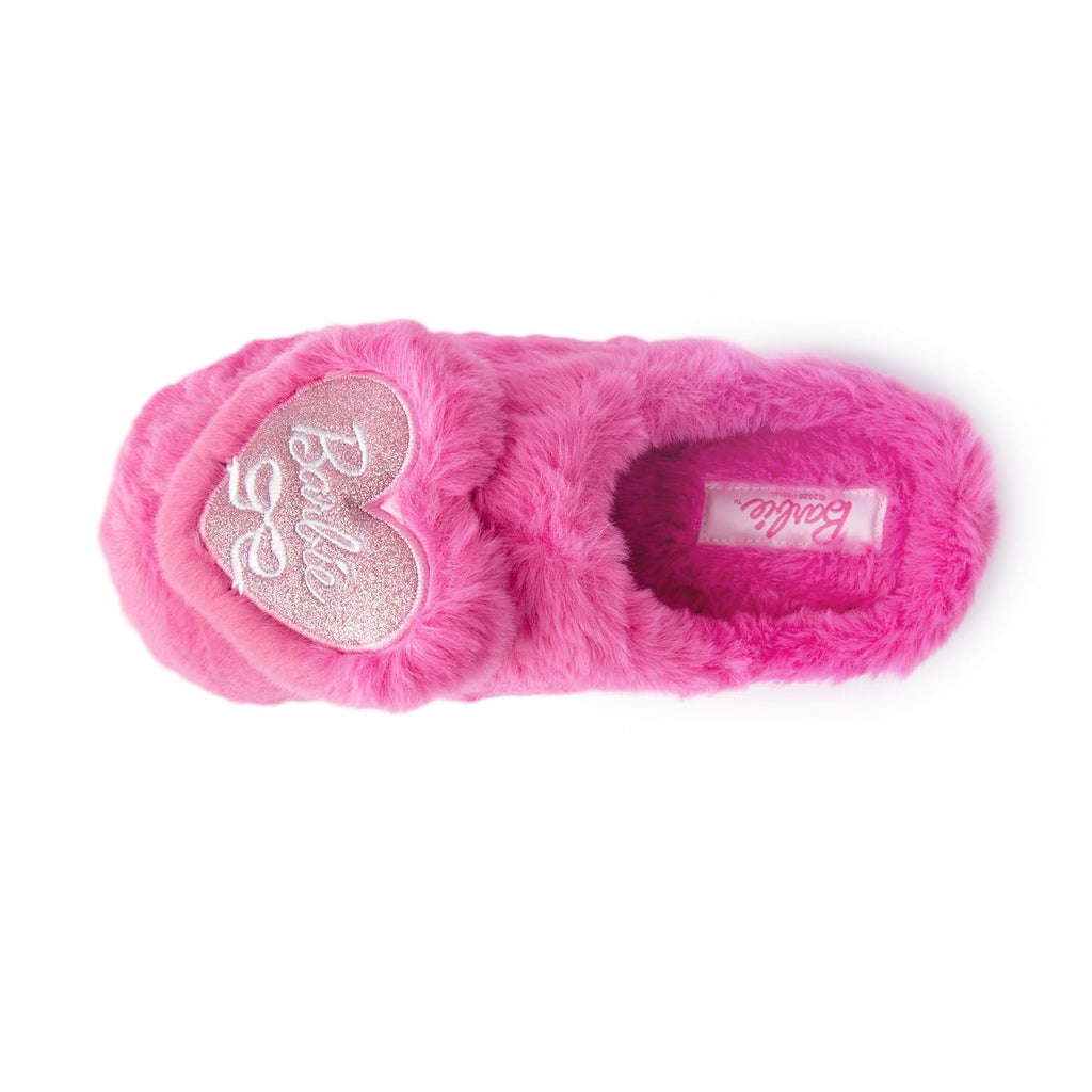 Handcraft Barbie Girls Faux Fur Clog Slippers with 3D Glitter Heart, Pink, 4-5 Big Kid