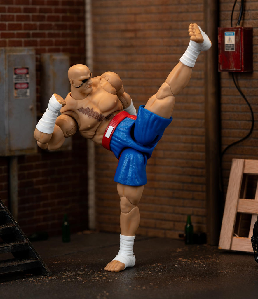 Jada Street Fighter II Sagat Deluxe 1:12 Scale Action Figure - Highly Articulated, Tiger Shot Accessory & Stand, 7.6" Tall