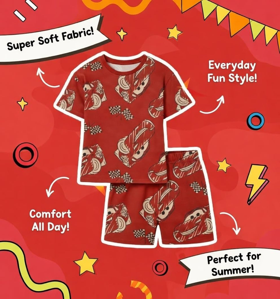 Disney Cars Boys 2-Piece Short Set – Lightning McQueen T-Shirt & Matching Shorts Summer Outfit