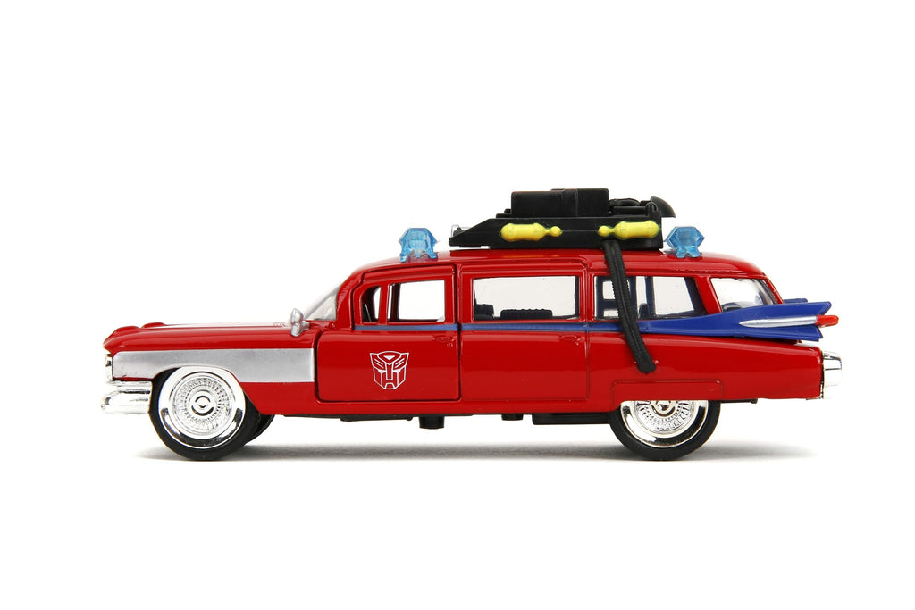 Jada Hollywood Rides Transformers x Ghostbusters Ecto-1 G1 Mashup - Die-cast Car with Opening Doors, 1:32 Scale, Ages 8+ (40th Anniversary Edition)