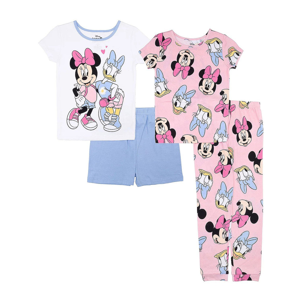 Girls’ Minnie Mouse & Daisy 4pc Pajama Set – 2 Tops, Shorts & Pants – Cute Disney Sleepwear – 100% Cotton