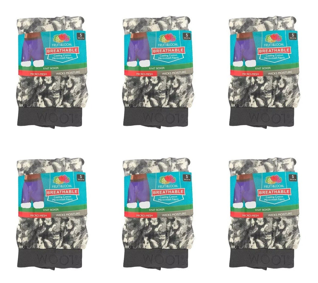 Fruit of the Loom Men's Knit Boxers 6-Pack Breathable Cooling Cotton Micro-Mesh Soft Flex Waistband Black White Print