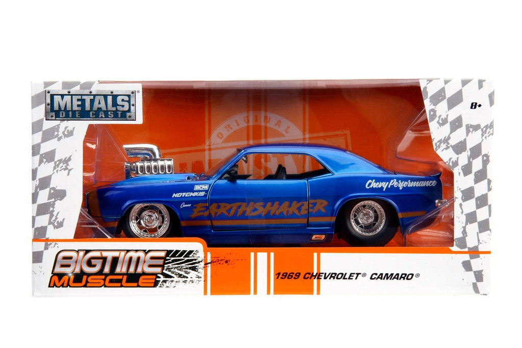 Jada Toys Bigtime Muscle 1:24 1969 Chevy Camaro Earthshaker Die-cast Car Candy Blue, Toys for Kids and Adults