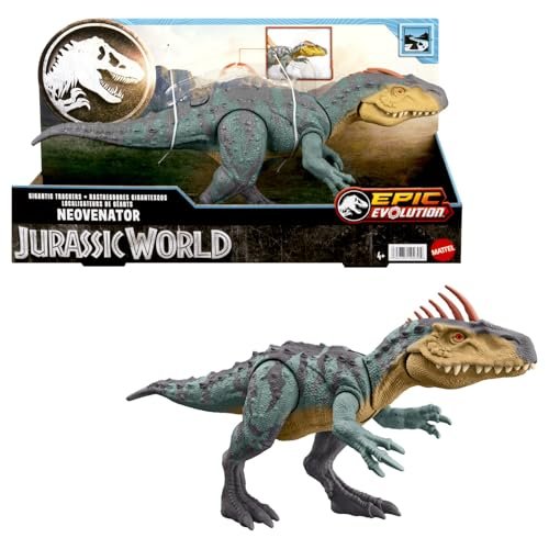 Mattel Jurassic World Gigantic Trackers Neovenator Dinosaur Action Figure, Large Species Toy, Attack Chomp, Evolving Head Crest, Digital Play