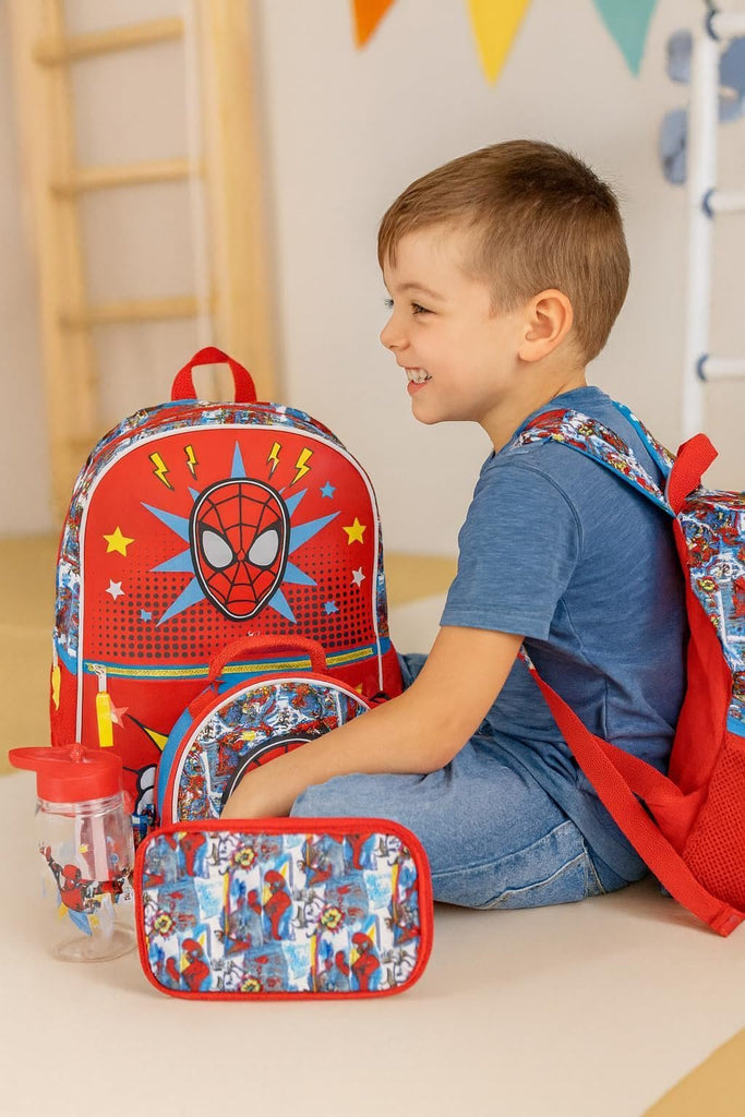 Spiderman - Red Fast Forward Ninja Turtles 5-Piece Backpack Set – Includes Lunch Bag, Water Bottle, Keychain & Zipper Case