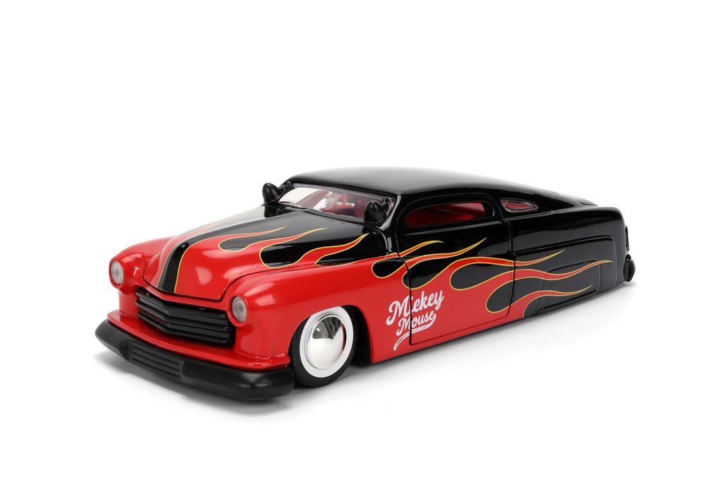 Jada Disney Vintage Mickey – 1951 Mercury – Hollywood Rides Die-Cast Car Toys – Flame Design –Mickey Figure – Collector's Edition – Age 8+ – Red/Black