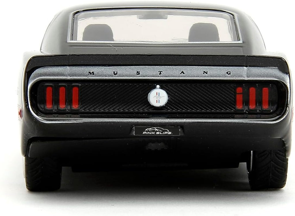 Pink Slips 1:32 W2 1969 Ford Mustang Die-Cast Car, Toys for Kids and Adults (Black/Pink Stripes)