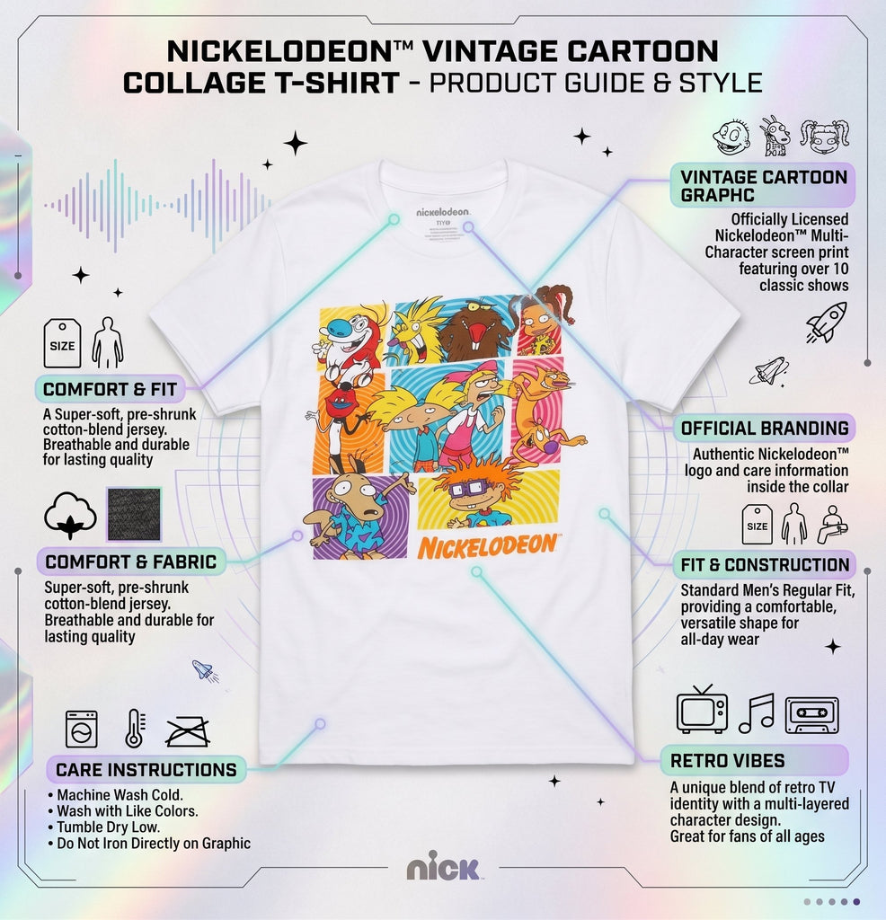 Nickelodeon Rugrats Men's Short Sleeve T-Shirt – Retro 90s Character Grid Tee – White