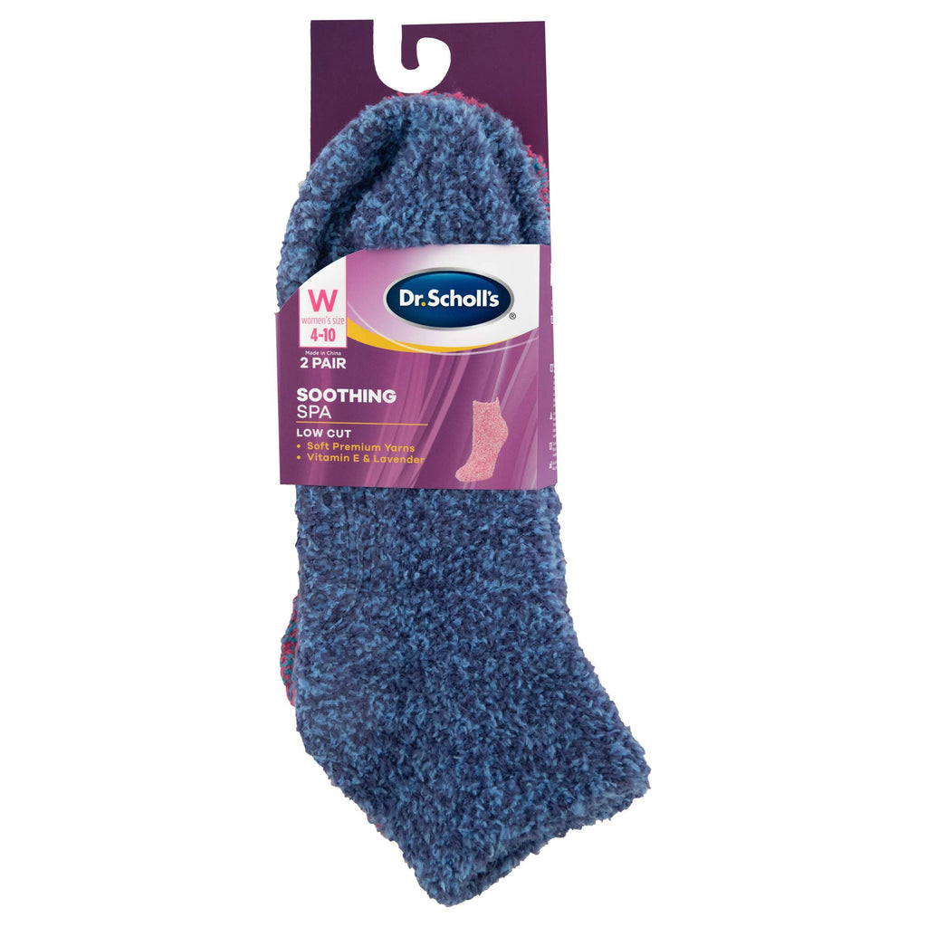 Dr. Scholl's Women's 2 Pack Soothing Spa Low Cut Lavender + Vitamin E Socks with Silicone Treads, Blue, Shoe Size: 4-10