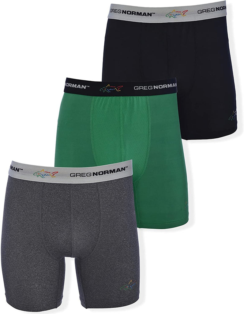 Greg Norman Mens Boxer Briefs - Performance 3-Pack Tagless Spandex Golf Legend