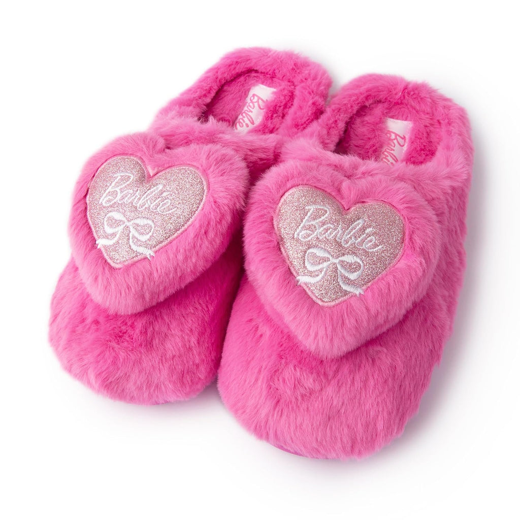 Handcraft Barbie Girls Faux Fur Clog Slippers with 3D Glitter Heart, Pink, 4-5 Big Kid
