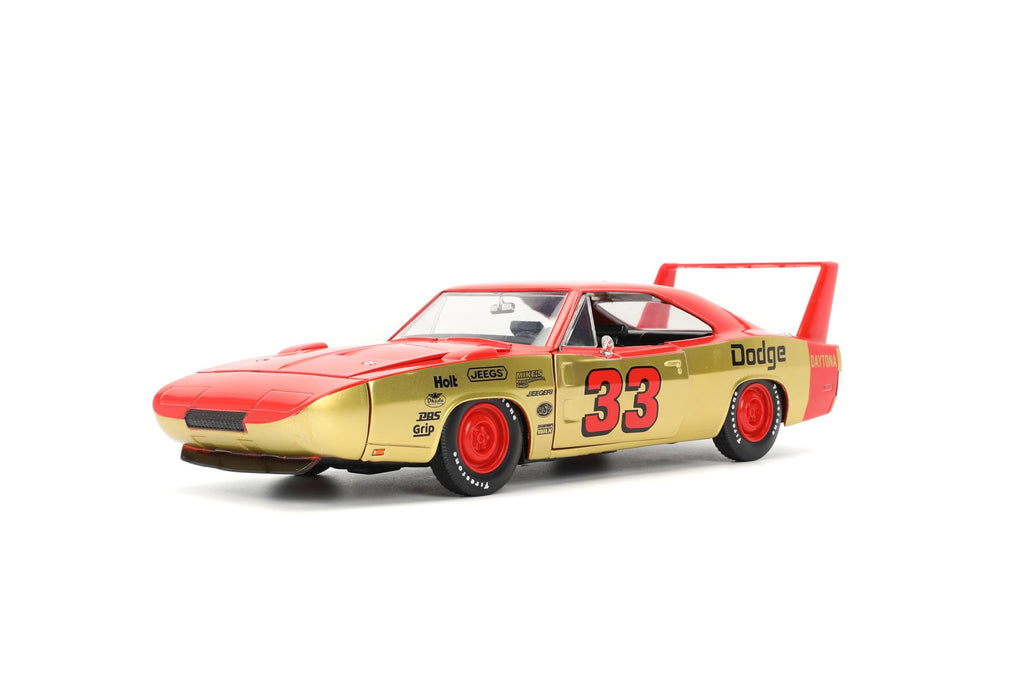 Jada Toys Bigtime Muscle 1:24 1969 Dodge Charger Die-cast Car – Opening Doors, Hood, Trunk, Rubber Tires(Red/Gold)