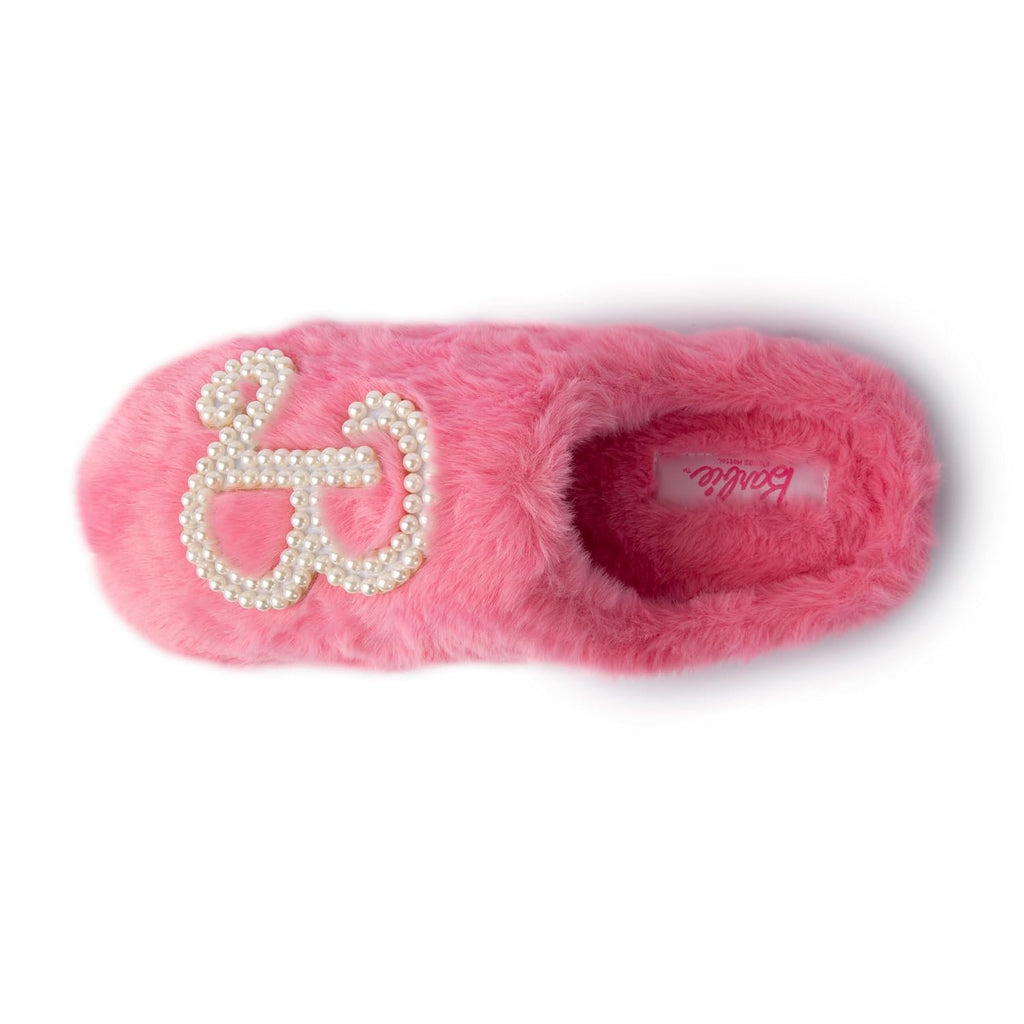 Handcraft Barbie Girls Faux Fur Clog Slippers with Pearl 'B' Logo, Pink, 4-5 Big Kid
