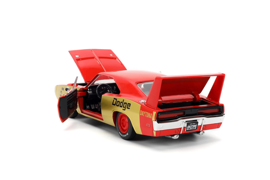 Jada Toys Bigtime Muscle 1:24 1969 Dodge Charger Die-cast Car – Opening Doors, Hood, Trunk, Rubber Tires(Red/Gold)