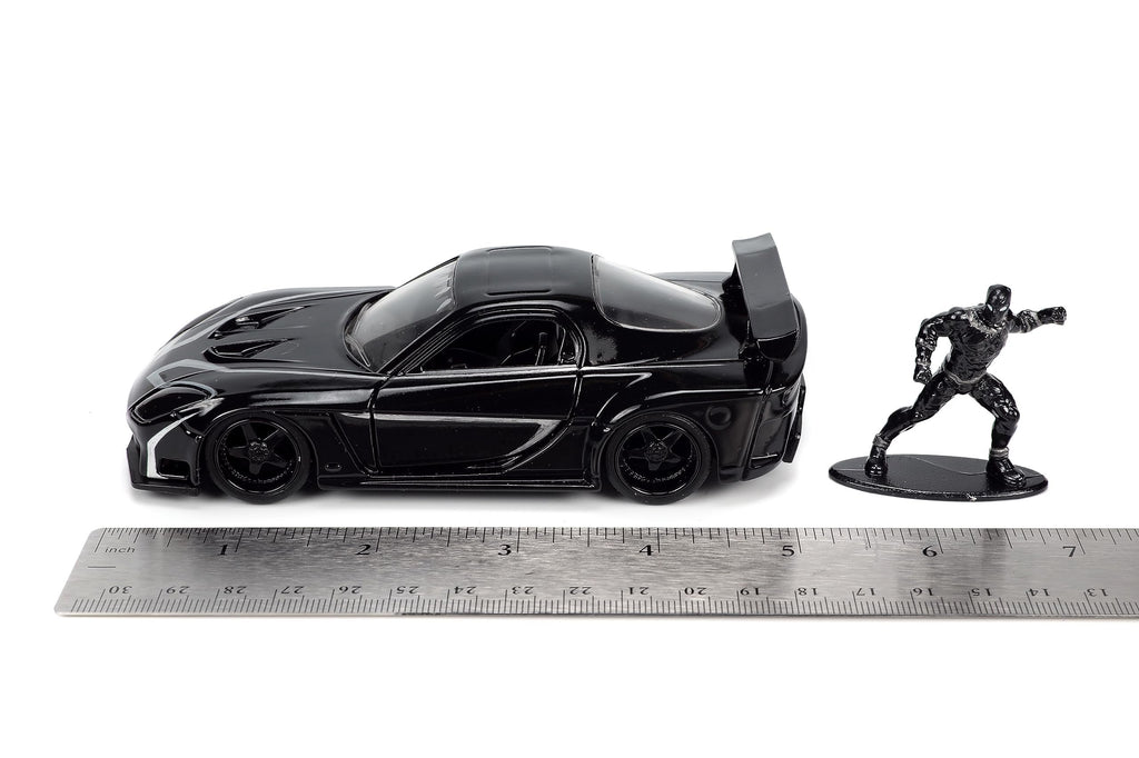 Marvel 1:32 Black Panther 1995 Mazda RX7 Widebody Die-Cast Car & 1.65” Black Panther Figure, Toys for Kids and Adults