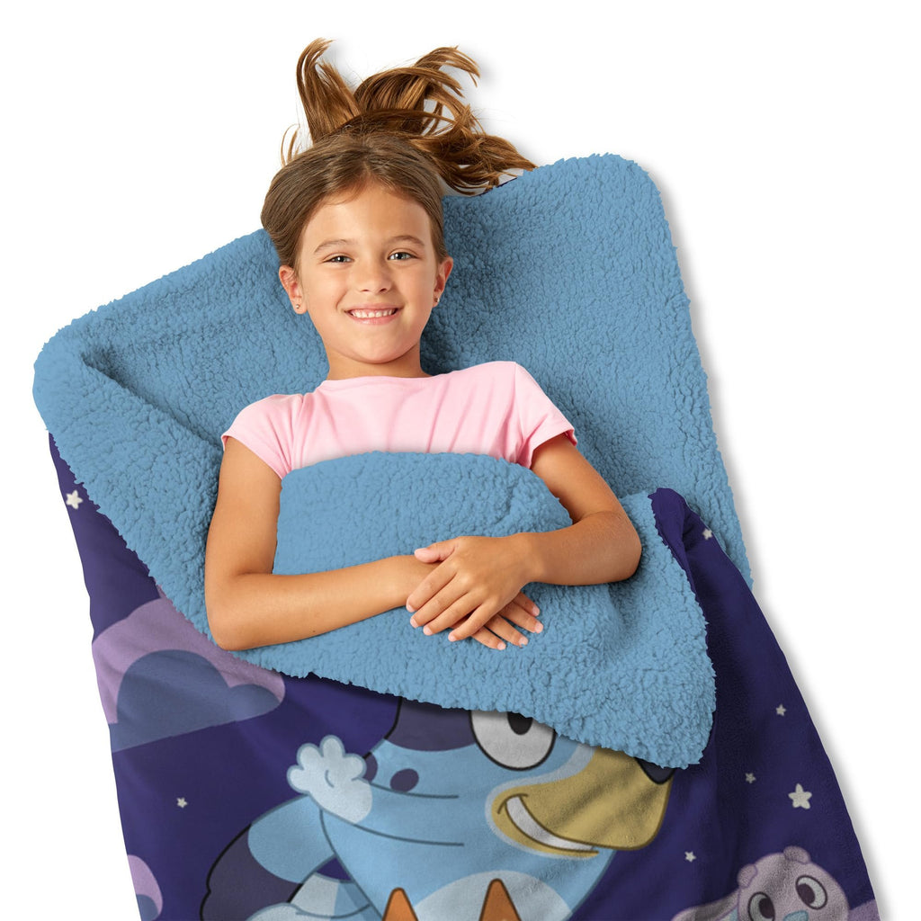 Bluey, Slumber Pups, Silk Touch Throw Blanket Sherpa Slumber Bag, 27 x 56 Inches