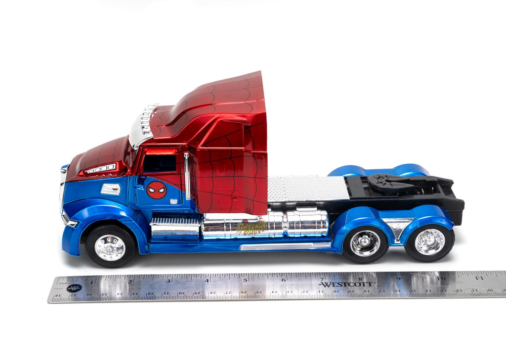 Jada Western Star 57X Truck Tractor Spider-Man Blue and Red Metallic Hollywood Rides Series 1/24 Diecast Model
