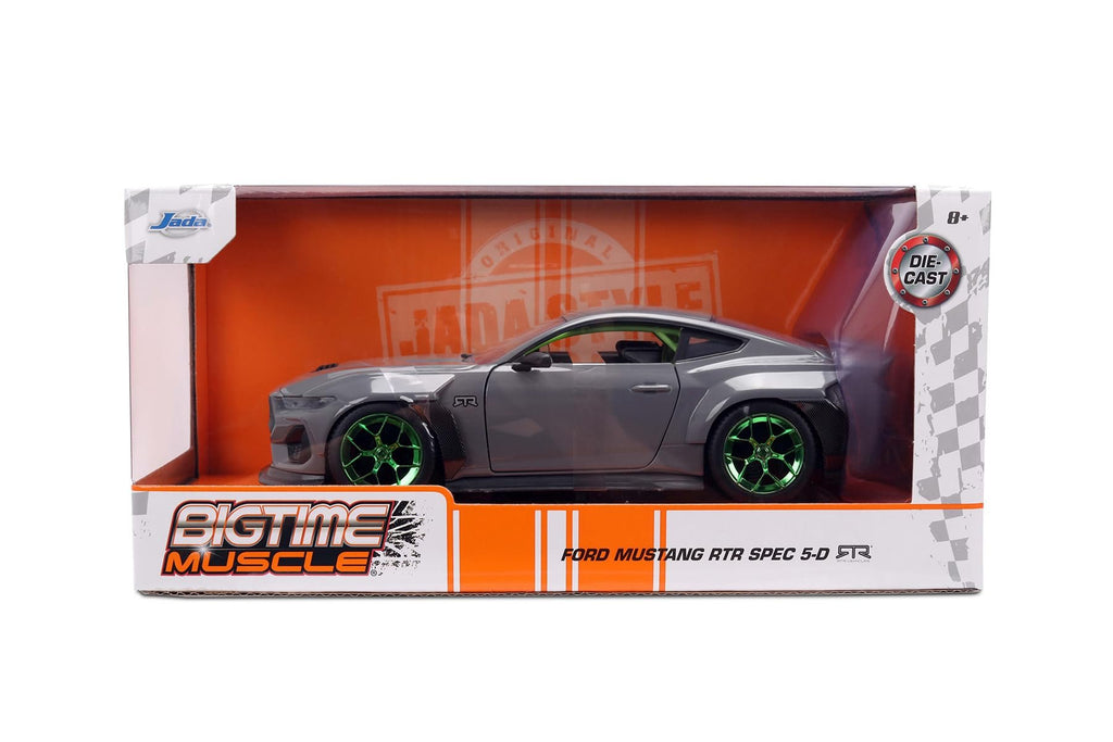 Jada Toys Bigtime Muscle 1:24 2024 Ford Mustang RTR Spec 5-D - Opening Doors, Hood, Trunk, Rubber Tires, (Glossy Gray)