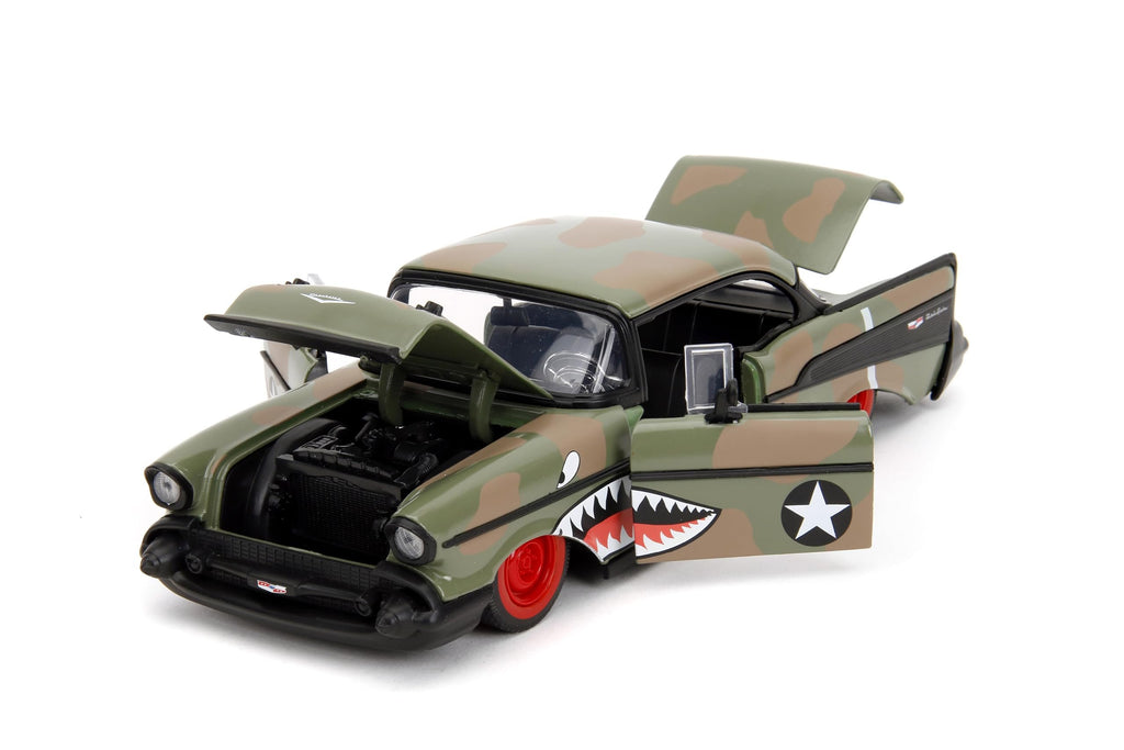 Big Time Muscle 1:24 1957 Chevrolet Bel Air Die-Cast Car, Toys for Kids and Adults(Army Green)