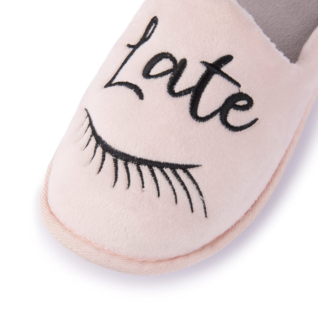 Handcraft Staycation NYC Ladies Funny Quote Scuff Slipper, Plush Non Slip House Slippers for Women, Comfy Soft Sole Bedroom Shoes